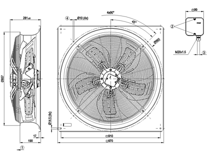 Imagem de Motor Axial 800mm  Com Grade 3F 400v W6D800-GD01-01 Ebmpapst